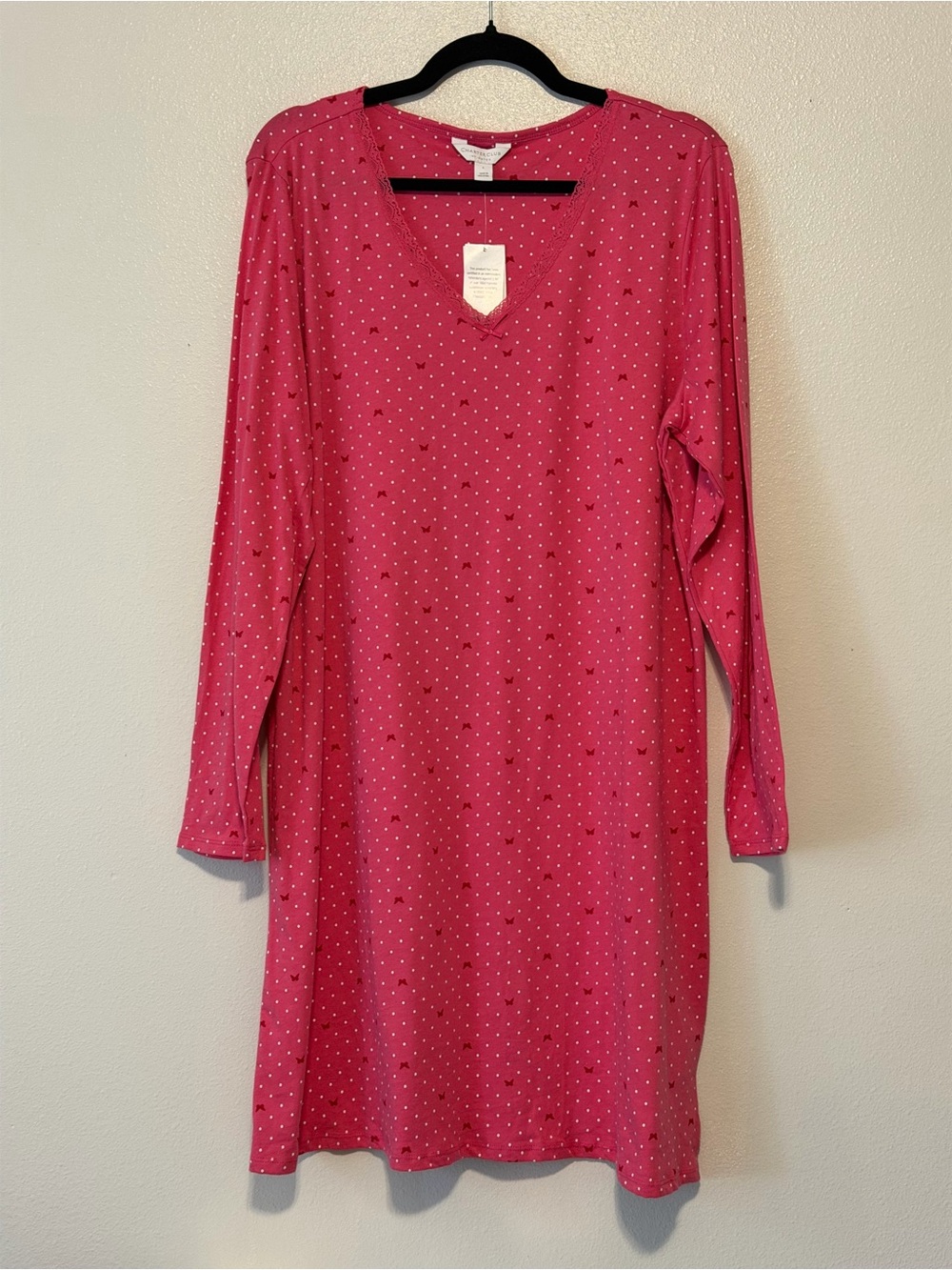Charter Club Hot Pink Polka Dot V-Neck Nightdress